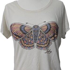 Lucky Brand Women’s Butterfly Graphic T-Shirt ,Marshmallow White, Size  XXL